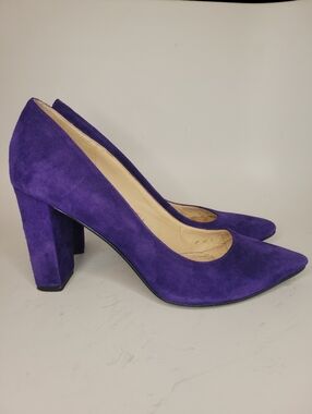 Nine West Purple Suede Pointed Toe Block Heel Pumps